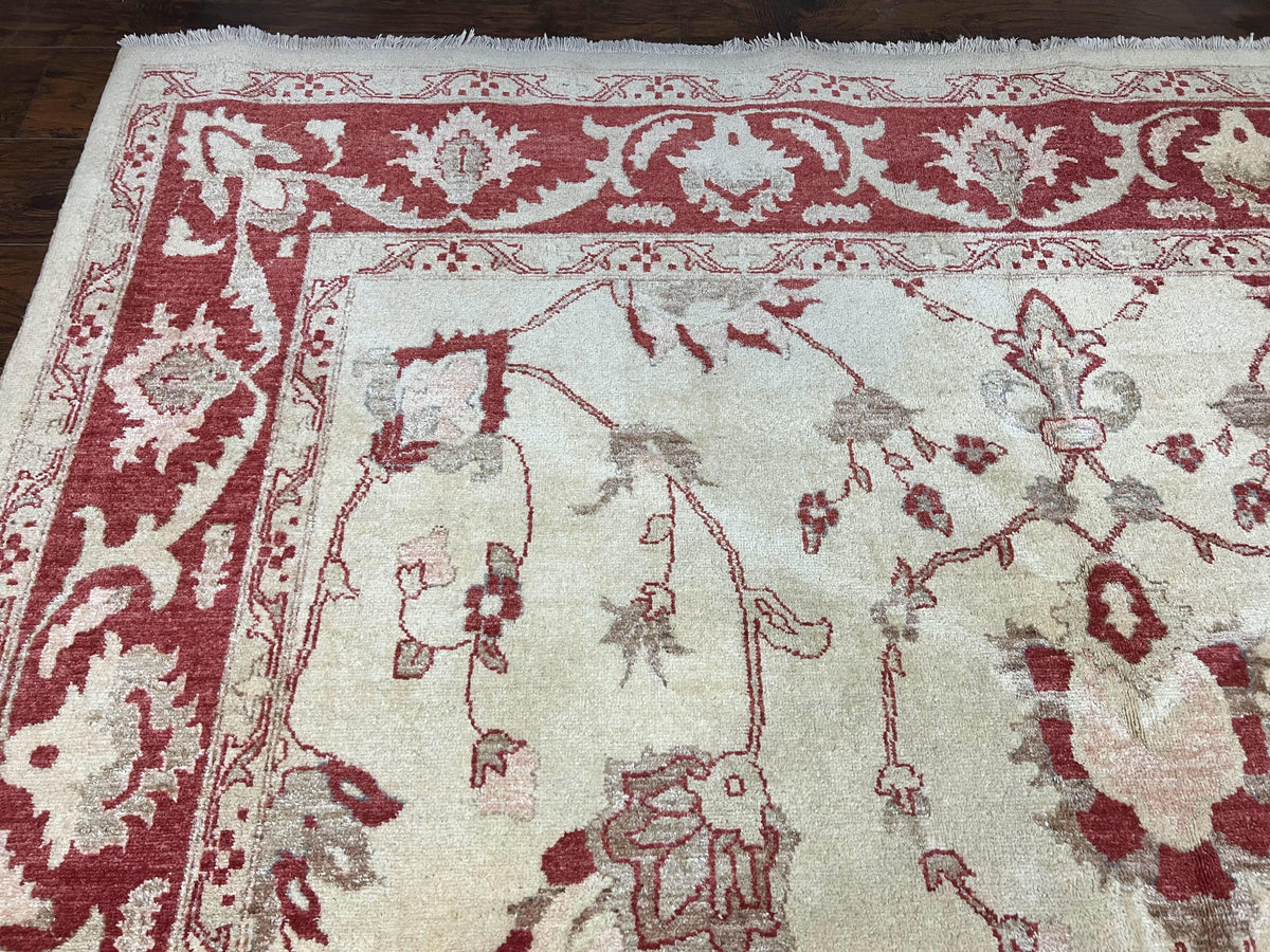 Peshawar Rug 8x12 Pakistani Carpet, Oriental Rug 8 x 12 Chobi Rug, Beige and Red, Allover Large Floral Design, Hand Knotted Vintage Wool - Jewel Rugs, view 7