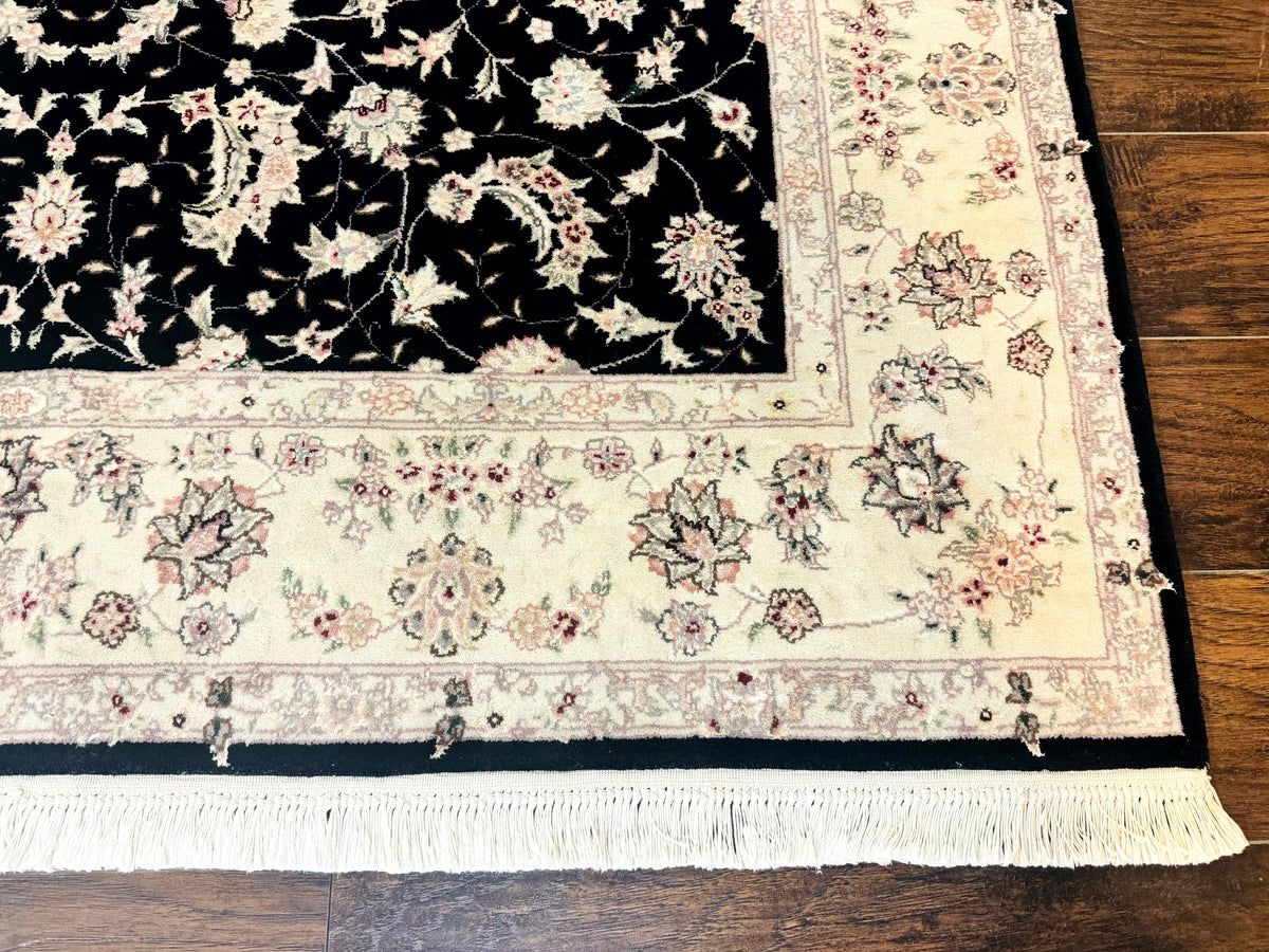 Sino Persian Rug 6x9, Black and Ivory, Wool and Silk Highlights, Handmade - Jewel Rugs, view 10