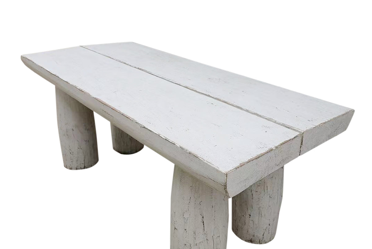 76" Long 33-36 Inches Deep Live Edge Primitive Dining Table Distressed White (Pre-order only)