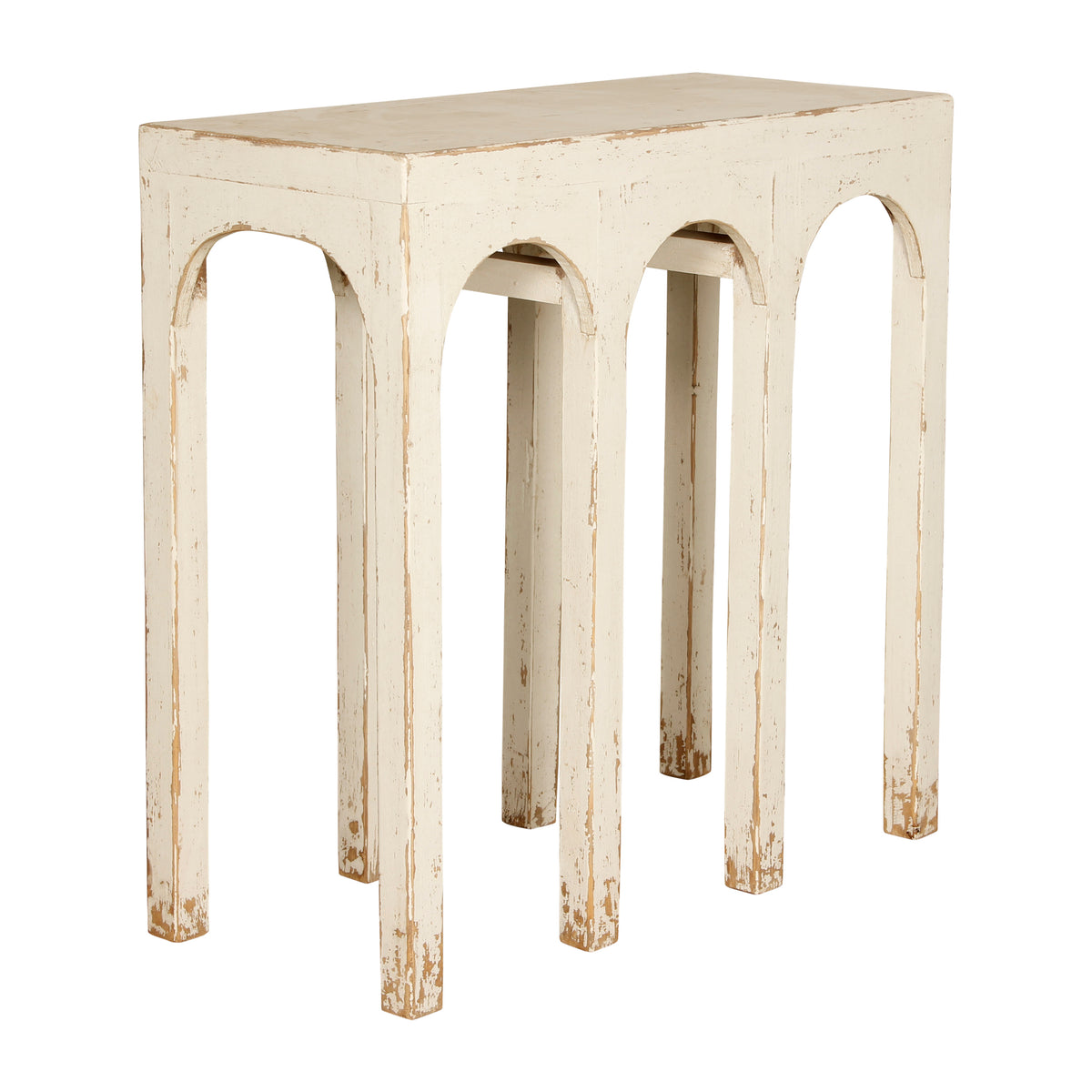 31" Long Ming Arch Console Table Distressed White Pre-order only