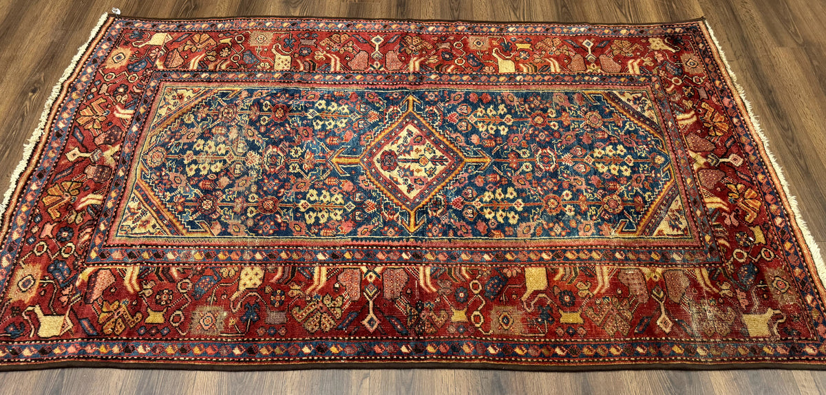 Antique Persian Rug 4x7, Blue and Red Malayer Carpet, Rare - Jewel Rugs, view 13