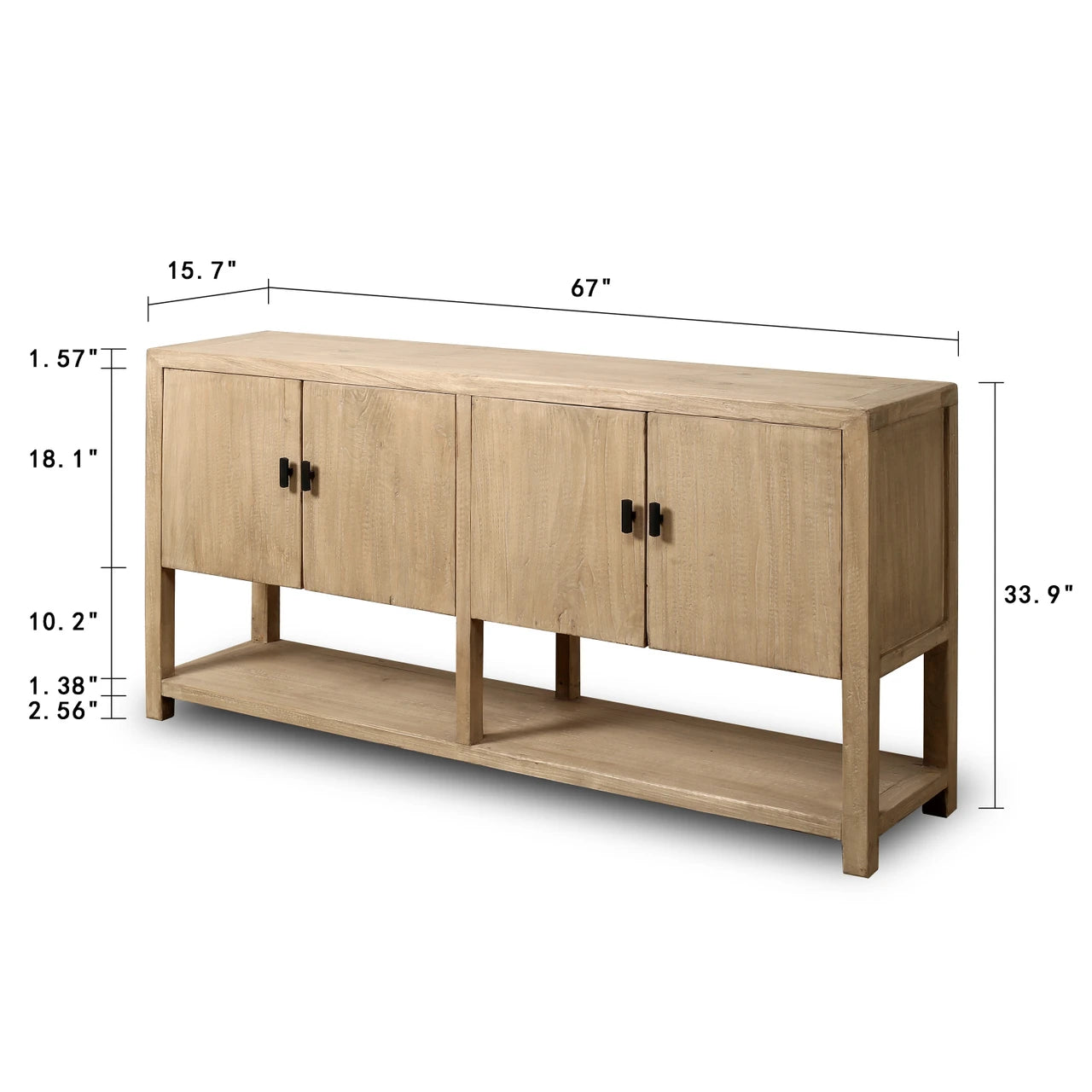 Four Door Sideboard With Shelf | Weathered Natural Reclaimed Wood