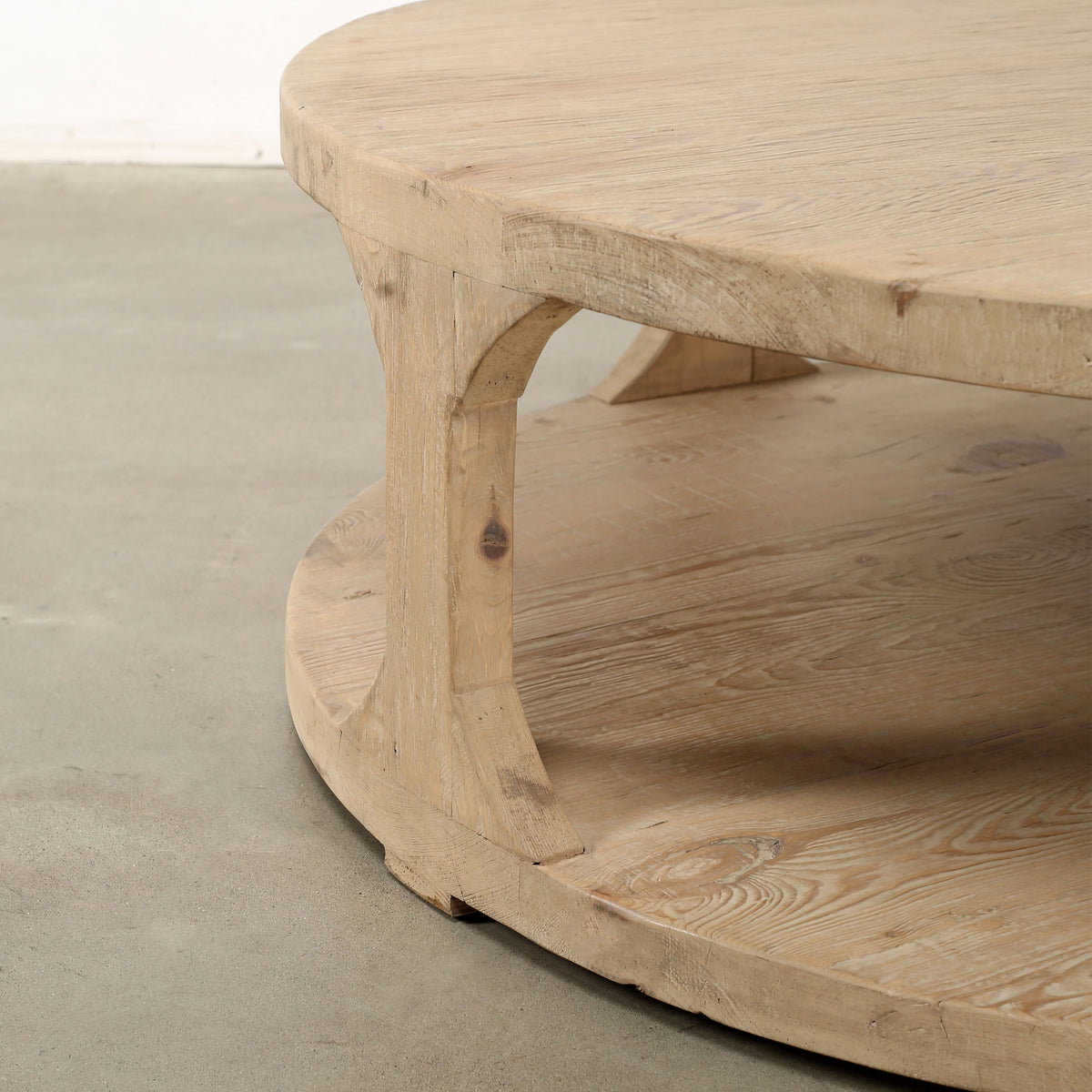 48 Inches Round Rimini Coffee Table with Storage Weathered Natural
