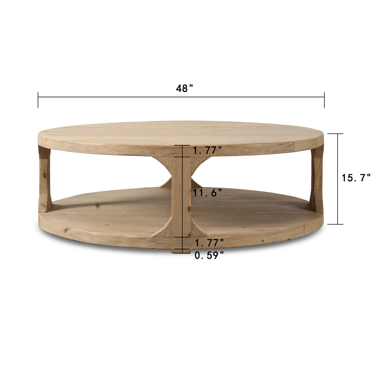 48 Inches Round Rimini Coffee Table with Storage Weathered Natural