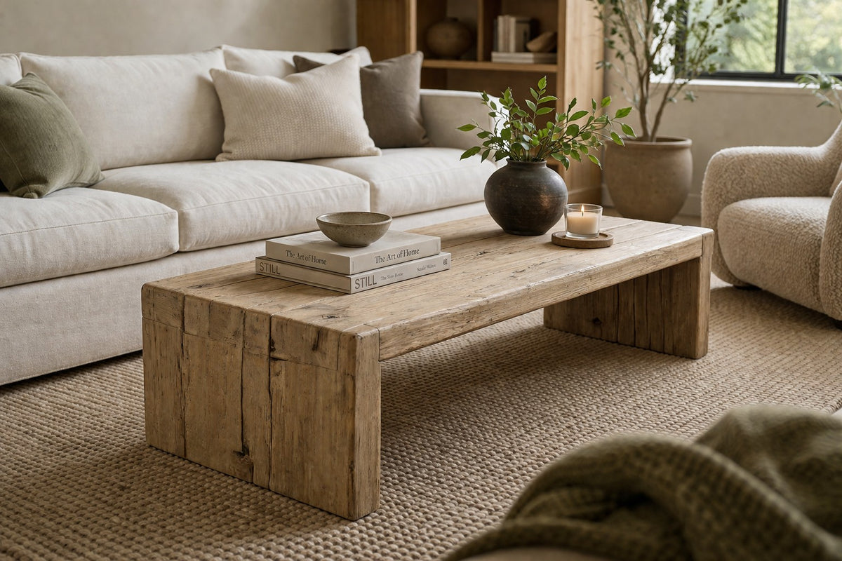 Approx.60 Inches Rustic Vintage Waterfall Coffee Table Weathered Natural