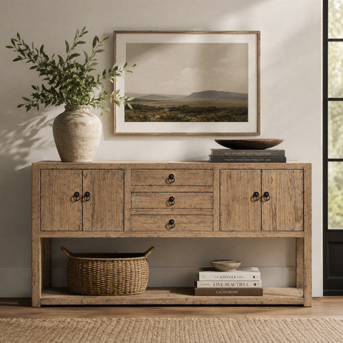 Approx. 67 Inches Wide Three Drawers Console Weathered Natural with Distressed Gray image 2