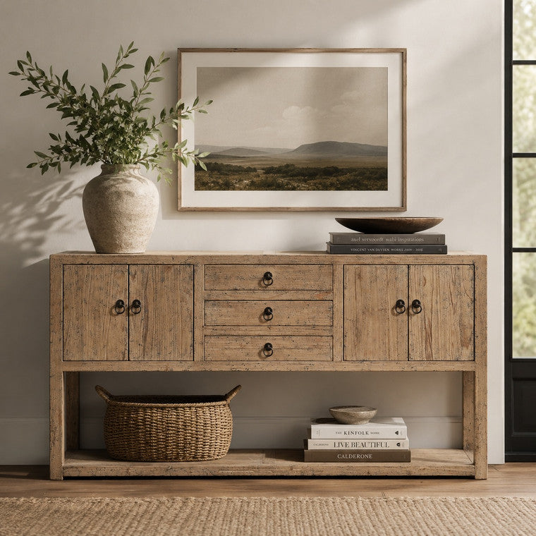 Approx. 67 Inches Wide Three Drawers Console Weathered Natural with Distressed Gray image 3