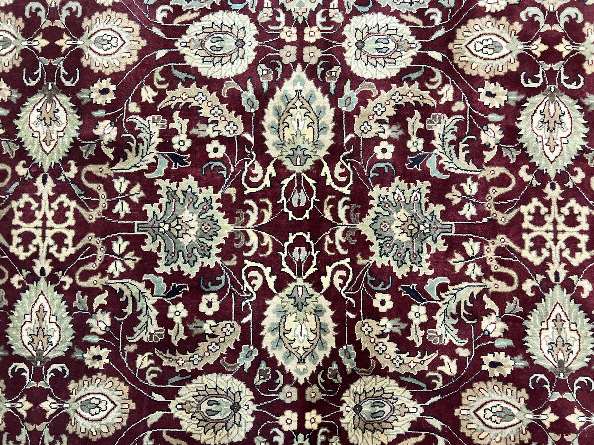 Indo Persian Rug 10x14, Floral Allover, Maroon, Handmade Hand Knotted VIntage Wool Rug, Large Oriental Carpet - Jewel Rugs, view 5