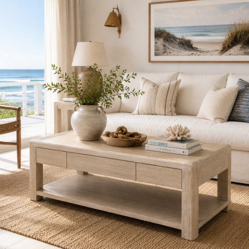 Sorrento Three-Drawer Coffee Table with Storage Whitewash image 2