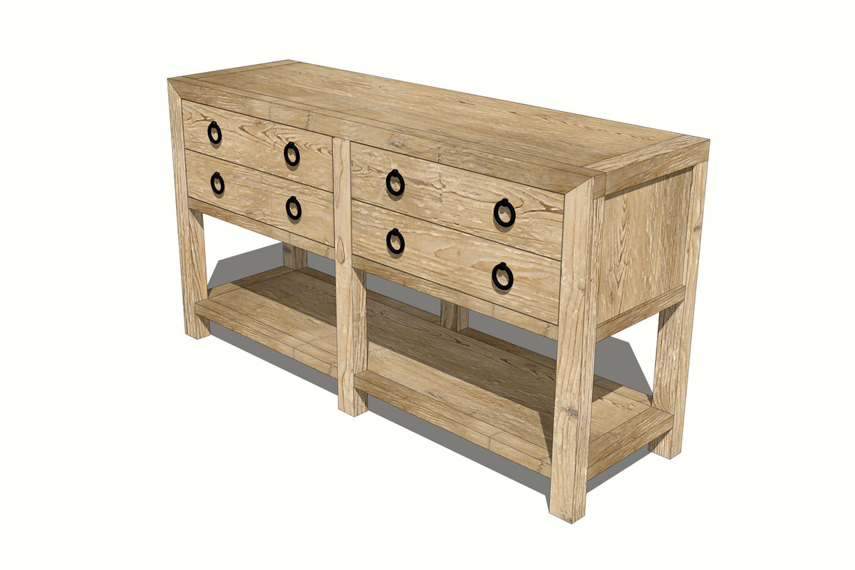 Sorrento 4-Drawer Console Table with Shelf Weathered Natural