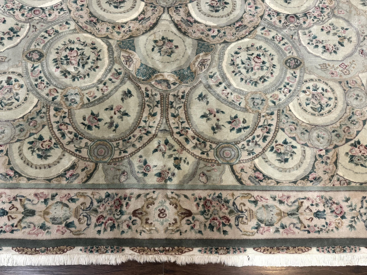 Pak Persian Rug 9x12, Wool with Silk Highlights, European Design, Floral, Green - Jewel Rugs, view 6
