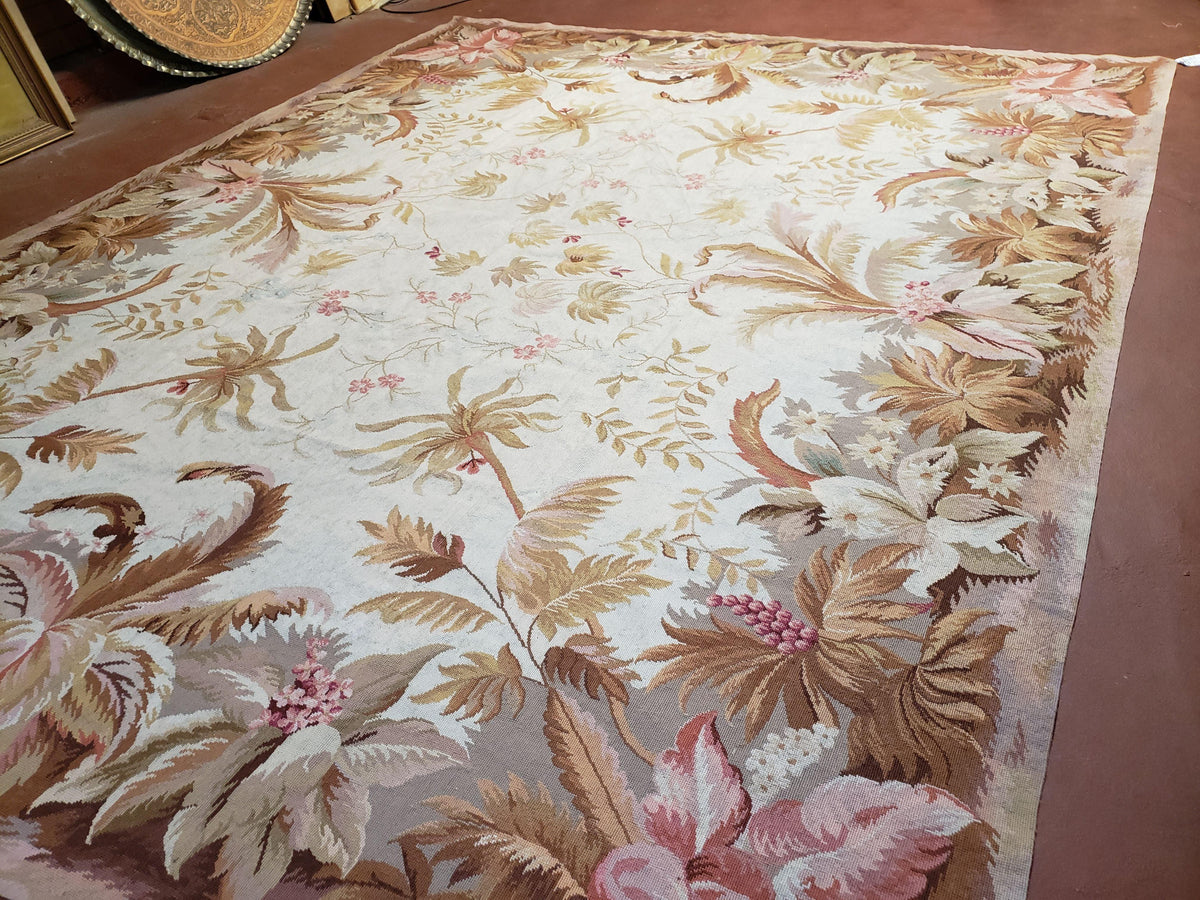 7' 7" x 9' 8" Needlepoint Rug Floral Beige Flat Weave Carpet 8x10 Handmade New Area Rug - Jewel Rugs, view 12