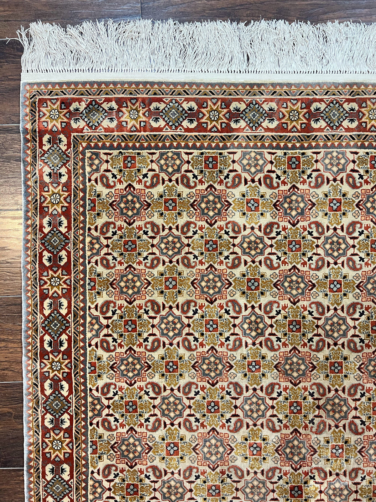 Turkish Kayseri Silk Rug 4x6, Hand Knotted Handmade Vintage Allover Pattern, Fine Silk Oriental Carpet 4 x 6 ft, Traditional Rug, Cream - Jewel Rugs, view 6