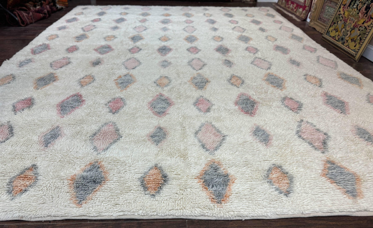 Large Modern Contemporary Indian Shag Rug 11x14, Ivory, Handmade Wool Carpet - Jewel Rugs, view 2