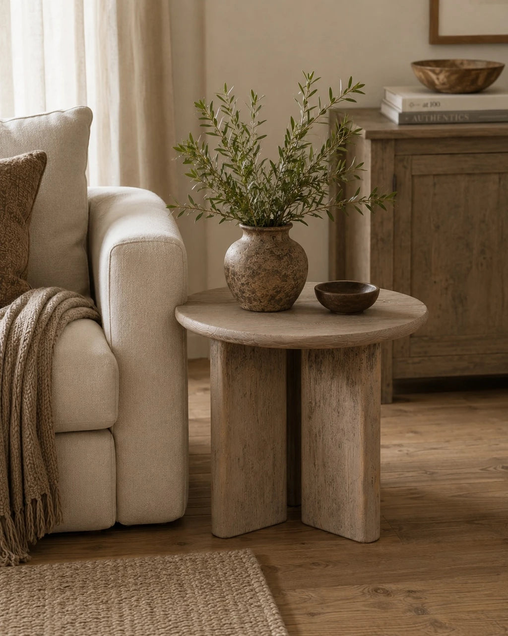 28 Inches Round Side Table Weathered Grey