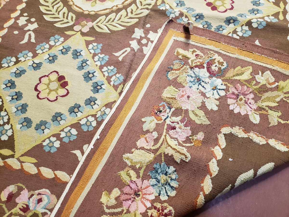 Aubusson Rug 6 x 9 Flat Weave Area Carpet European Design Flowers New Brown Rug Handmade Wool Hand-Knotted Aubusson Weave Medium Rug 6x9 - Jewel Rugs, view 11