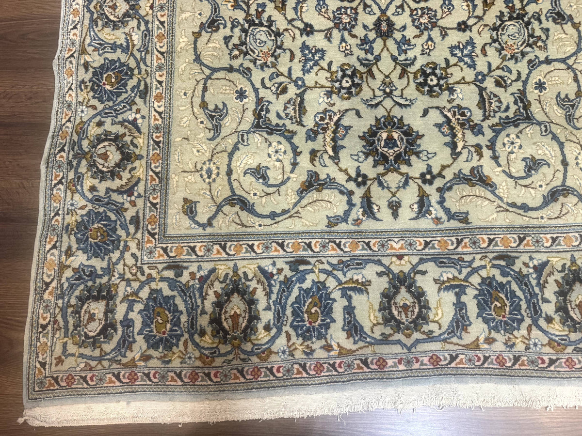 Persian Kashan Rug, Unique Colors, 225 KPSI, Light Green and Light Blue - Jewel Rugs, view 8