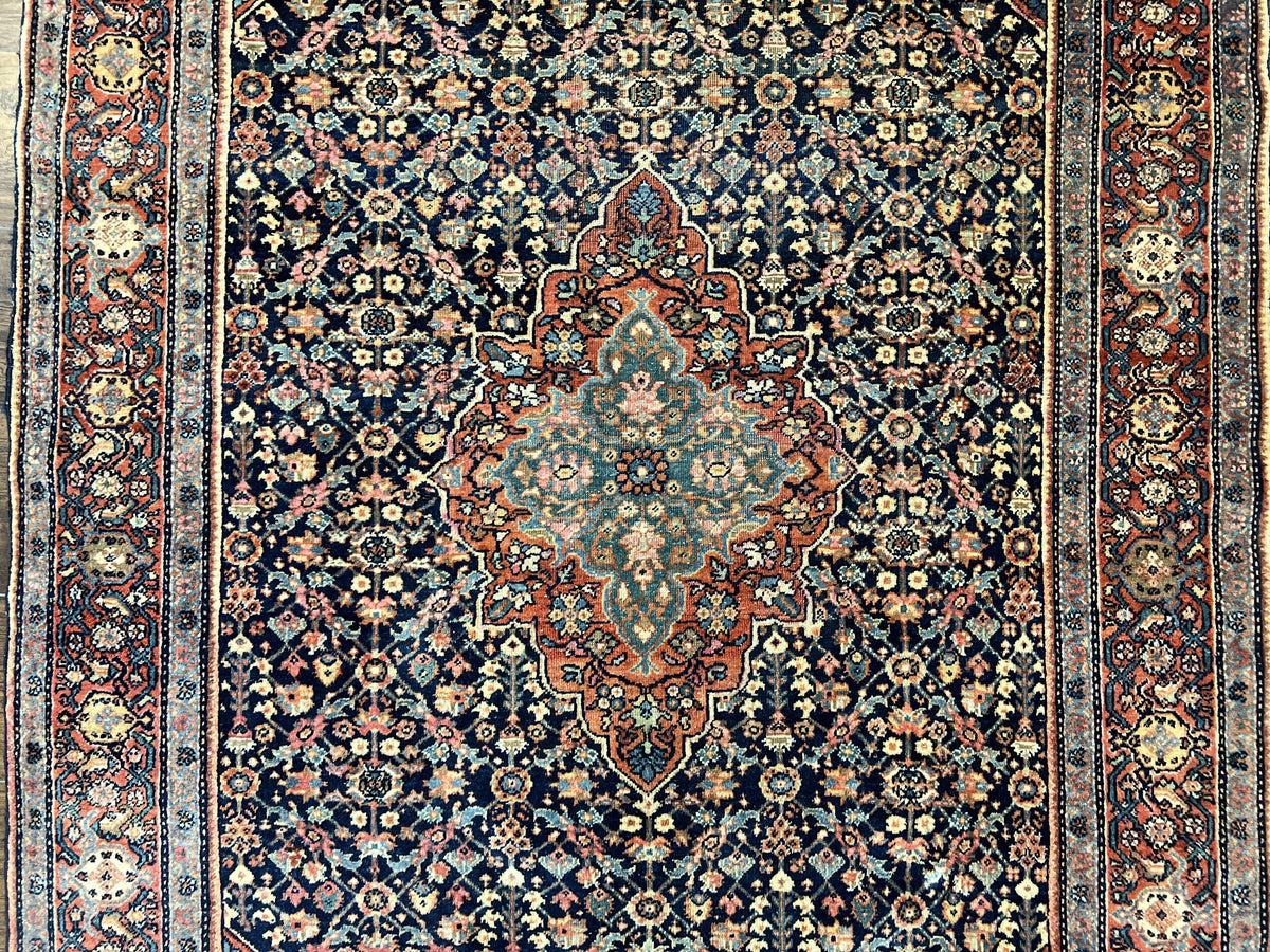 Persian Rug 4x7 Antique Sarouk Farahan Carpet, Navy Blue and Red Wool Rug - Jewel Rugs, view 5