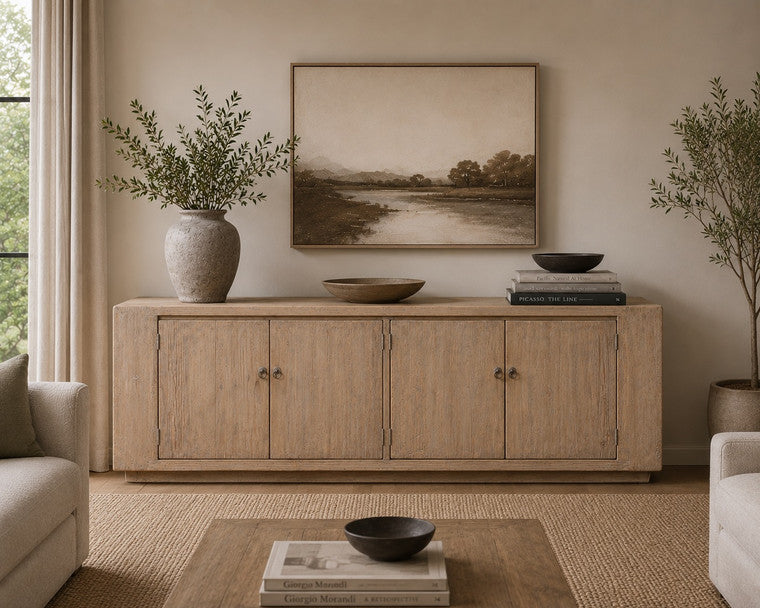 94" Long Ravello Cabinet with 4 Doors Weathered Gray image 3
