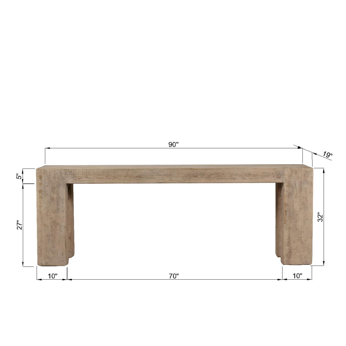 90 Inches Long Ravello Console Weathered Gray
