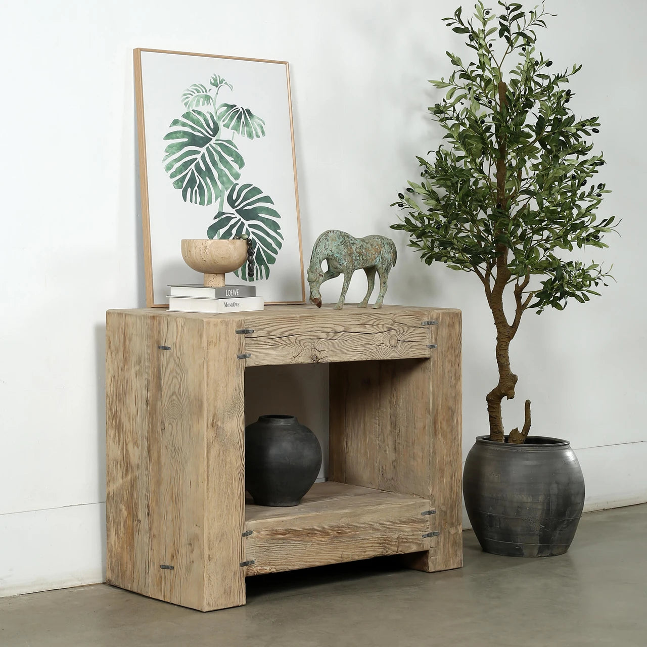 Grand Framed Console Table With Shelf | Rustic Natural Wood