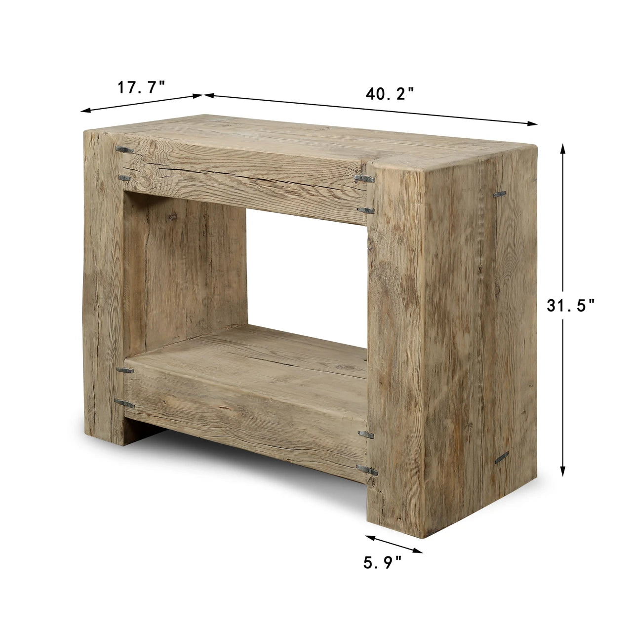 Grand Framed Console Table With Shelf | Rustic Natural Wood