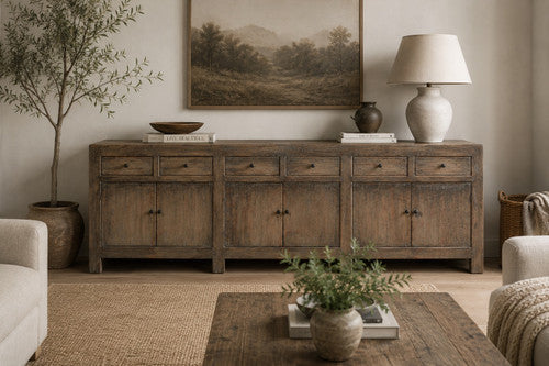 Approx.110 Inches Sideboard with Six Drawers SIx Doors Weathered Gray image 2