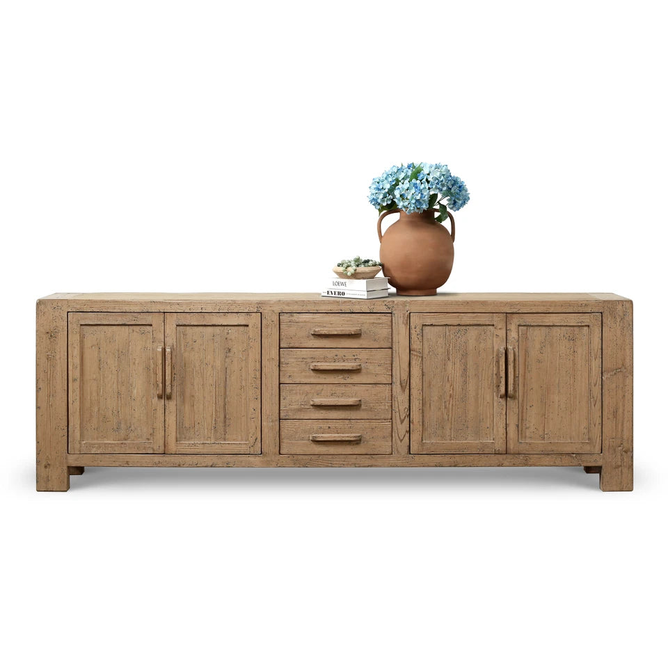 94" Weathered Gray Media Cabinet with Four Drawers