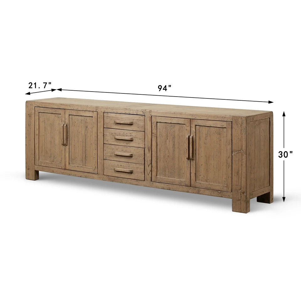 94" Weathered Gray Media Cabinet with Four Drawers