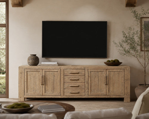 Approx. 94 Inches Wide Four Drawers Media Cabinet Weathered Gray image 2