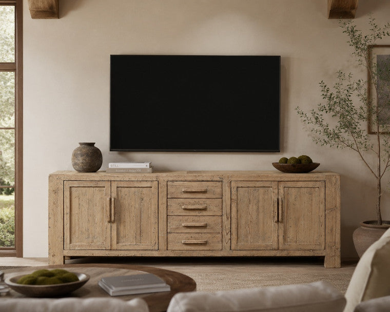 Approx. 94 Inches Wide Four Drawers Media Cabinet Weathered Gray image 3