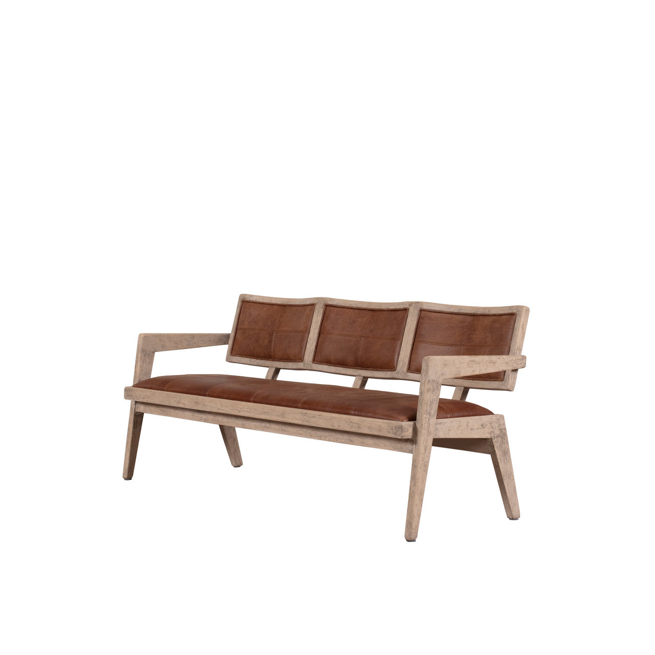 Mid-Century Woven Leather Arm Bench ���������