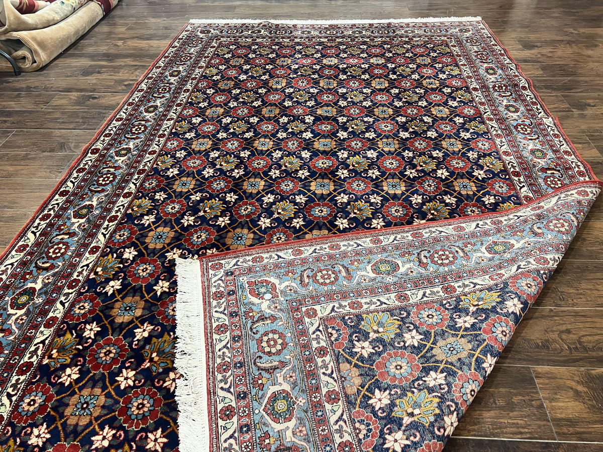 Persian Veramin Rug 7x11, Repeated Allover Pattern, Handmade Vintage Carpet, Navy Blue - Jewel Rugs, view 11