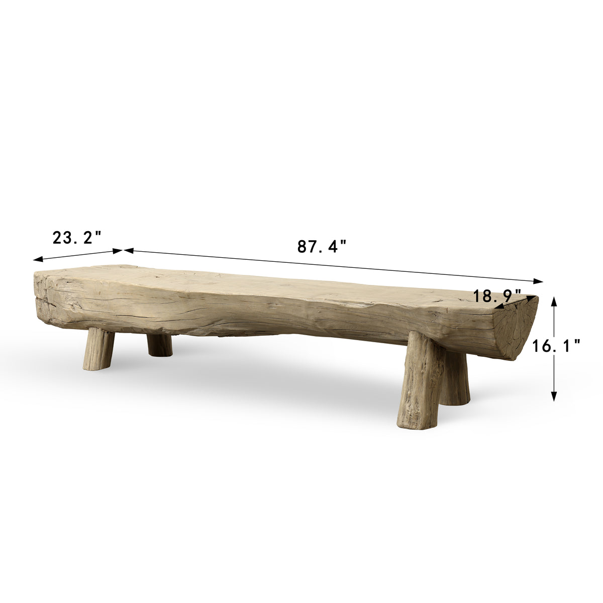 Approx. 87" W 23"D Live Edge Log Coffee Table Weathered Natural