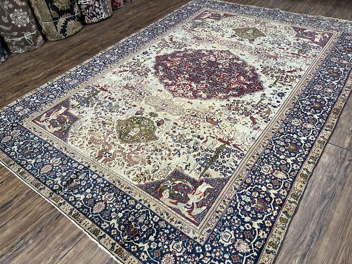 Rare Antique Indian Agra Rug, Early 20th Century Indian Carpet, Animal and Angel Motifs, Hunting Scene, Collectible Oriental Carpet, Wow - Jewel Rugs, view 12