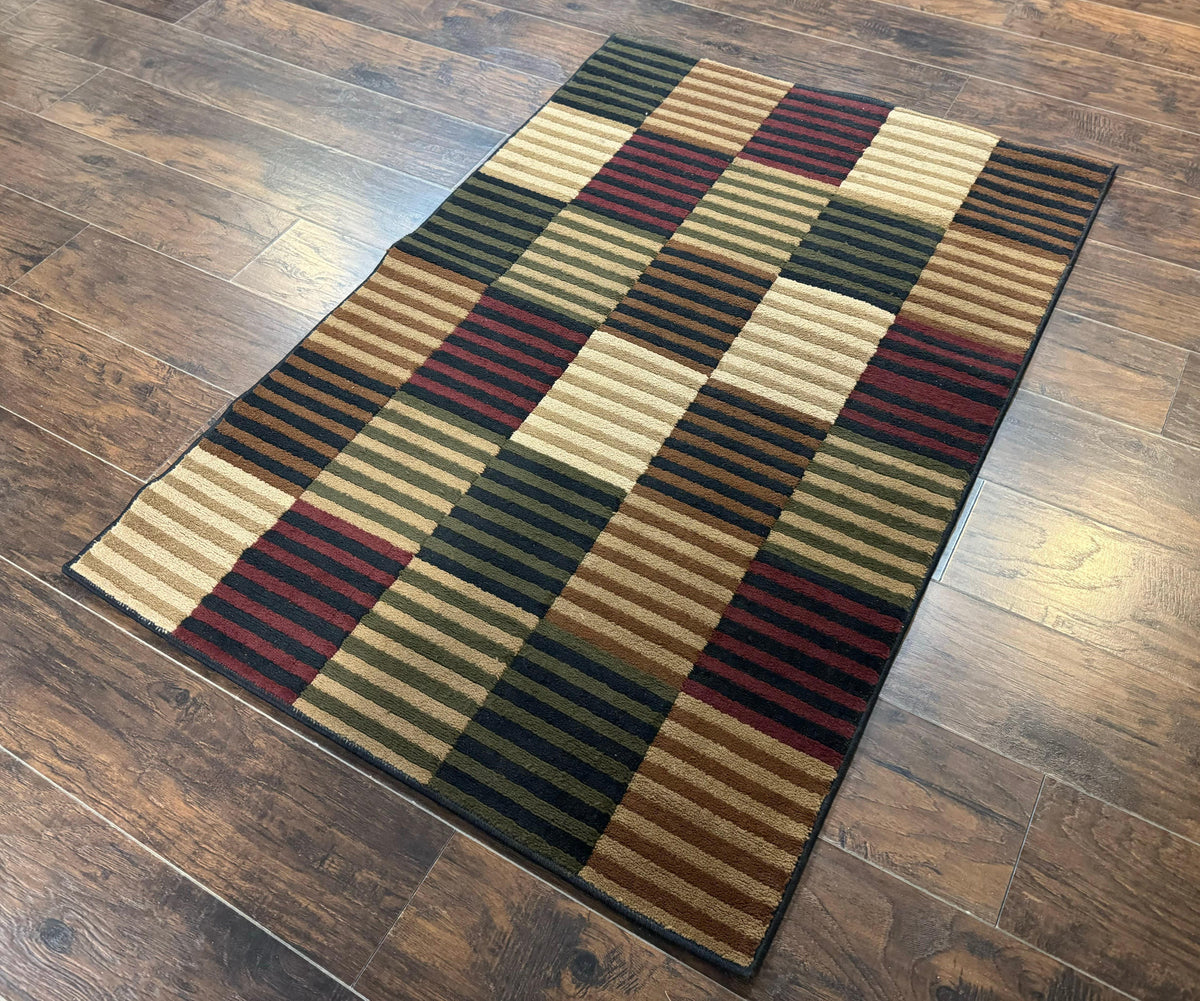 Vintage Power Loomed Rug 3.6 x 5, Brown Beige Black Tan, Box Design - Jewel Rugs, view 3
