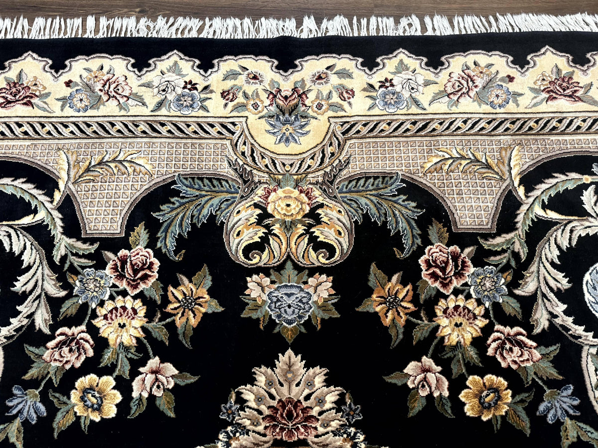 Aubusson Rug 9x12, Black and Beige, Floral, Elegant Handmade French European Design Carpet - Jewel Rugs, view 4