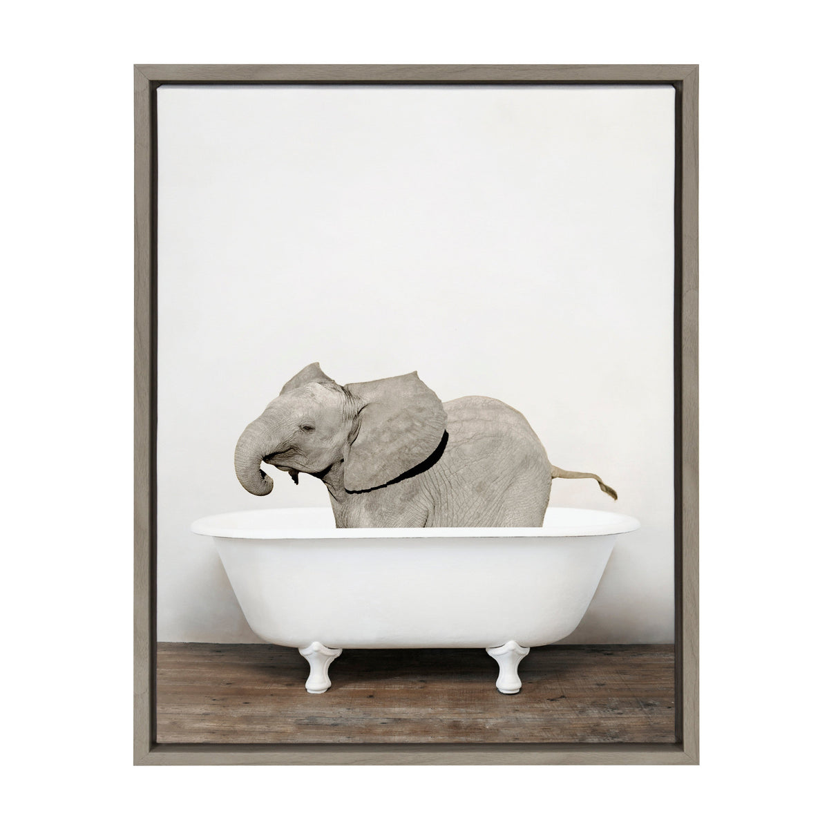 Sylvie Baby Elephant in the Tub Color Framed Canvas by Amy Peterson Art Studio