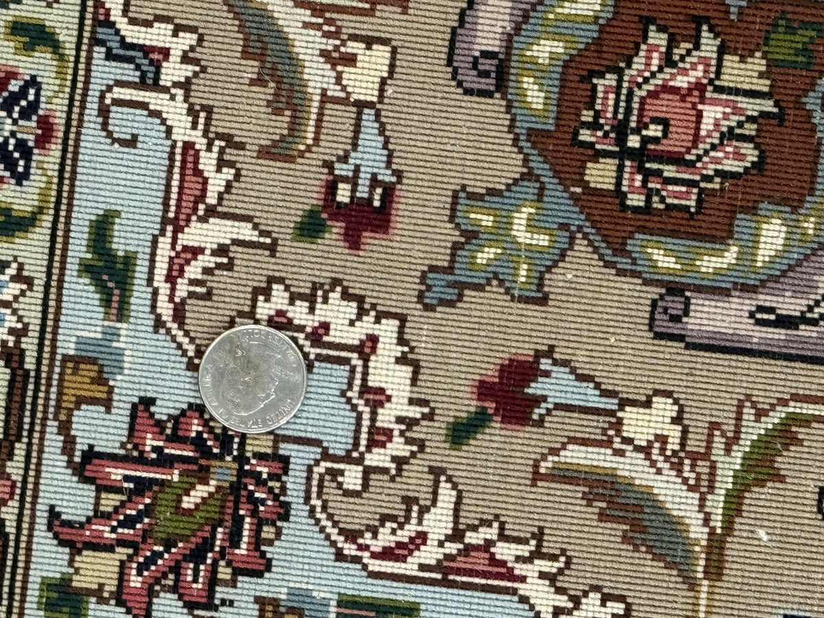 Fine Persian Tabriz Rug 3x5, Floral Medallion, 340 KPSI, Ivory Salmon - Jewel Rugs, view 11
