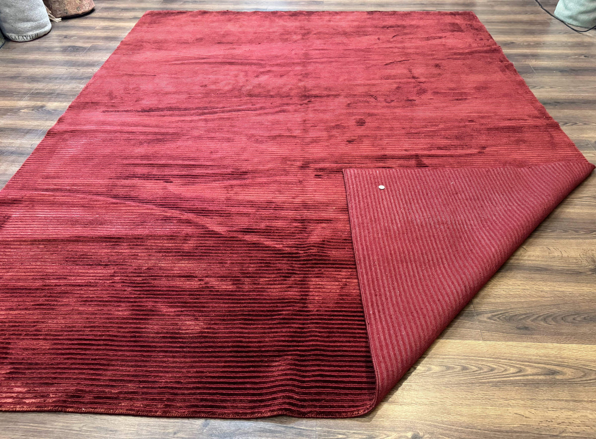 Modern Tibetan Rug 8x10, Red, Stripes, Handmade Wool Thick Pile Carpet - Jewel Rugs, view 12