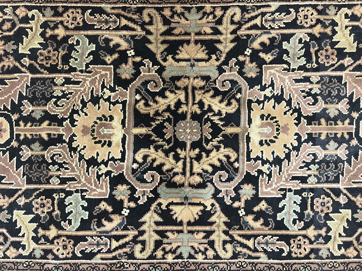 Heriz Rug 3.6 x 5, Handmade Vintage Wool Carpet, Couristan Carpet, Persian Design, Black - Jewel Rugs, view 5