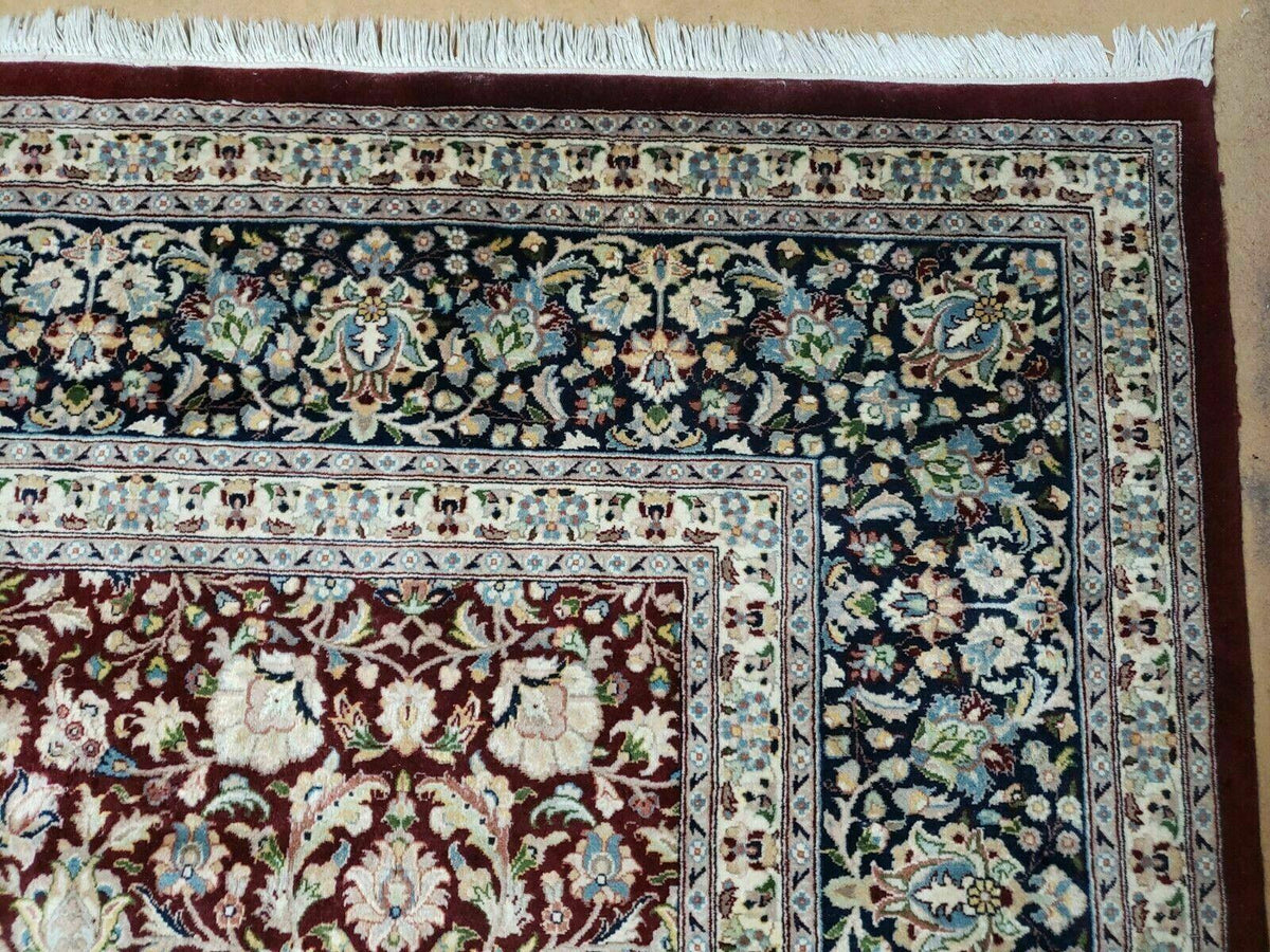Persian Rug 9x12, Floral Allover, Very Fine, Handmade, Room Sized Oriental Carpet, Sino Persian, Maroon and Navy Blue - Jewel Rugs, view 8