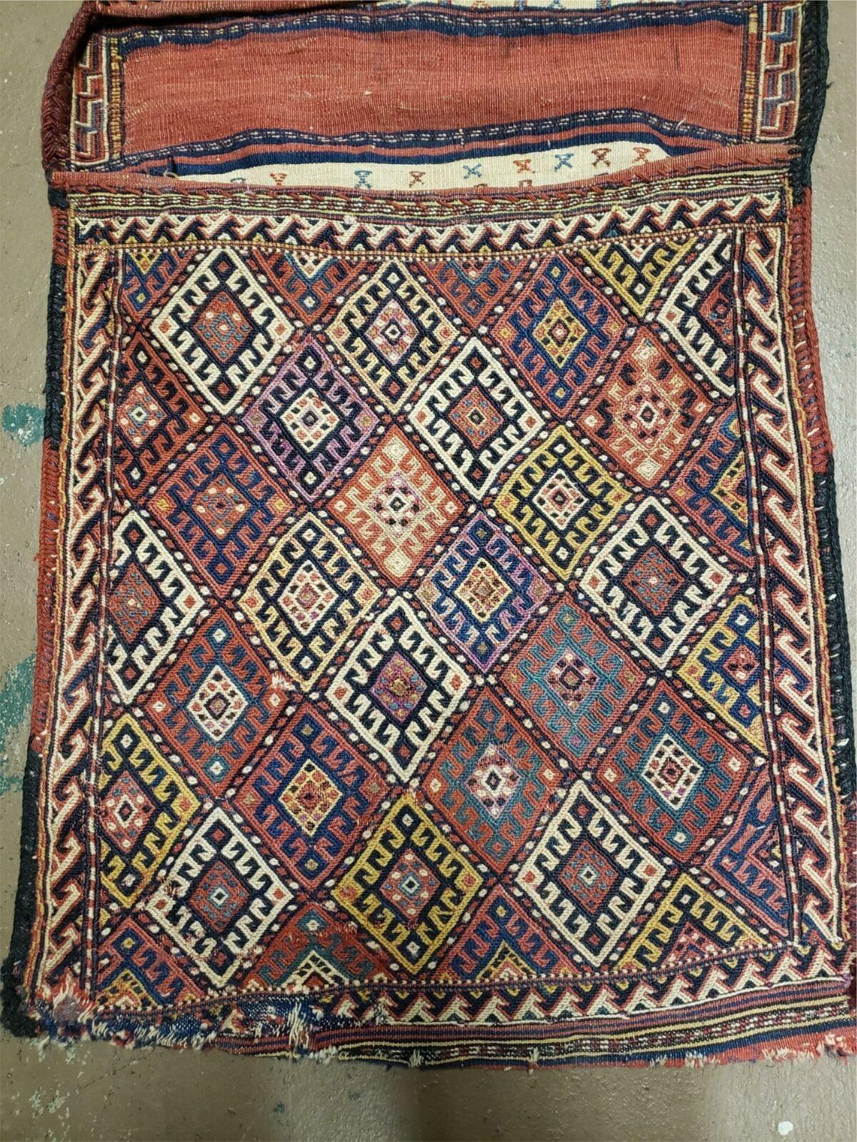 26" X 56" Antique Handmade Authentic Tribal Wool Rug Double Bag Tobreh - Jewel Rugs, view 4