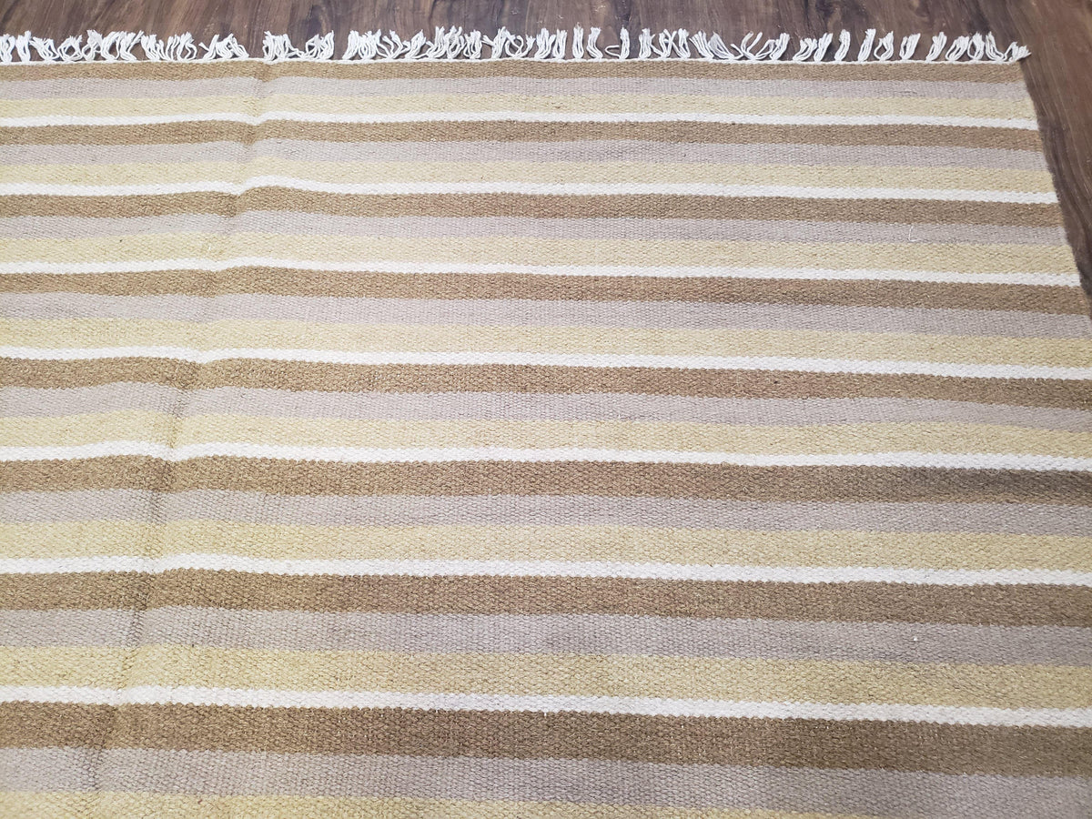 New Indian Striped Blanket, Multicolor Earthern Tones Kilim Rug, Wool Handmade South American Style Blanket, Queen Sized Bedspread 5x8 - 6x8 - Jewel Rugs, view 8