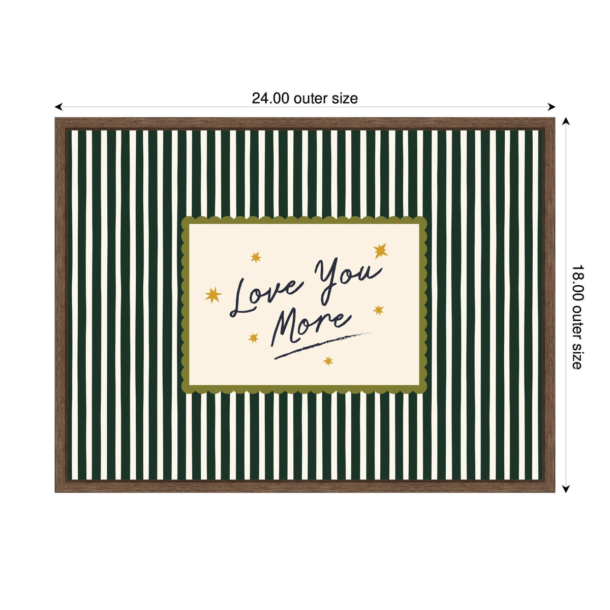 Love You More Positive Quote Above Bed Decor, Striped Green Cozy Wall Art for Apartment or Home by Lucky Guava Framed Canvas Wall Art Print