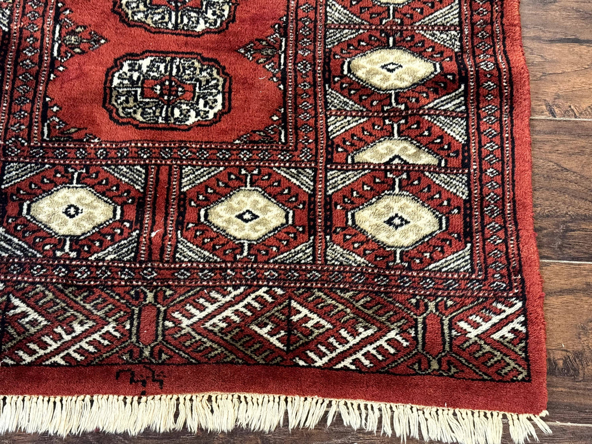 Red Pakistani Turkoman Rug 3x5, Bokhara Design, Vintage, Signed - Jewel Rugs, view 10