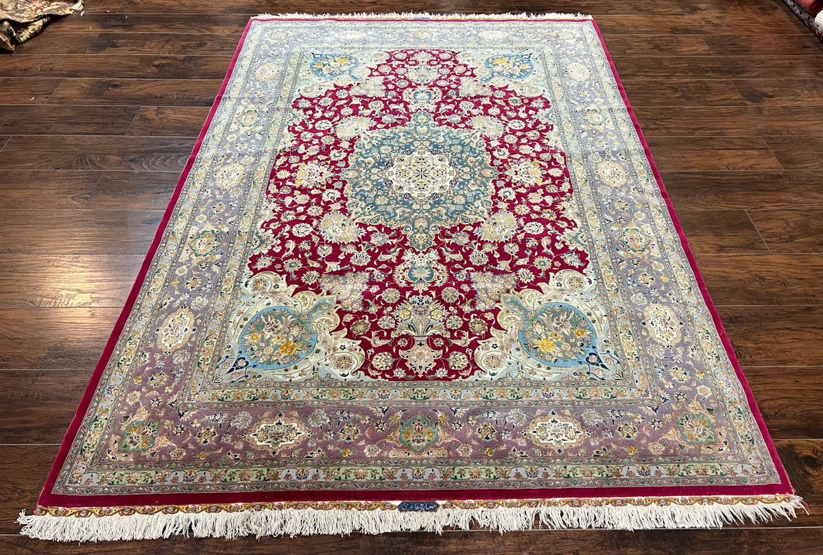 Stunning Persian Tabriz Rug 5x7, Signed by Masterweaver, Maroon, Floral Medallion, Ultra Fine 70 Raj 625 KPSI, Kork Wool Silk Foundation, Handmade - Jewel Rugs, view 2