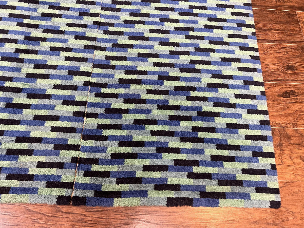 Wide Runner Rug 4.7 x 12, Blue Multicolor Contemporary Wool Power Loomed Rug, Mosiac Design - Jewel Rugs, view 10