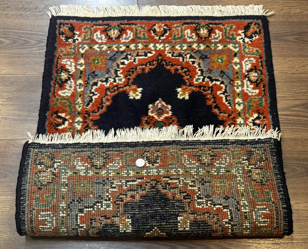 Small Indo Persian Rug 2x3, Navy Blue & Terracotta, Wool, Handmade - Jewel Rugs, view 12