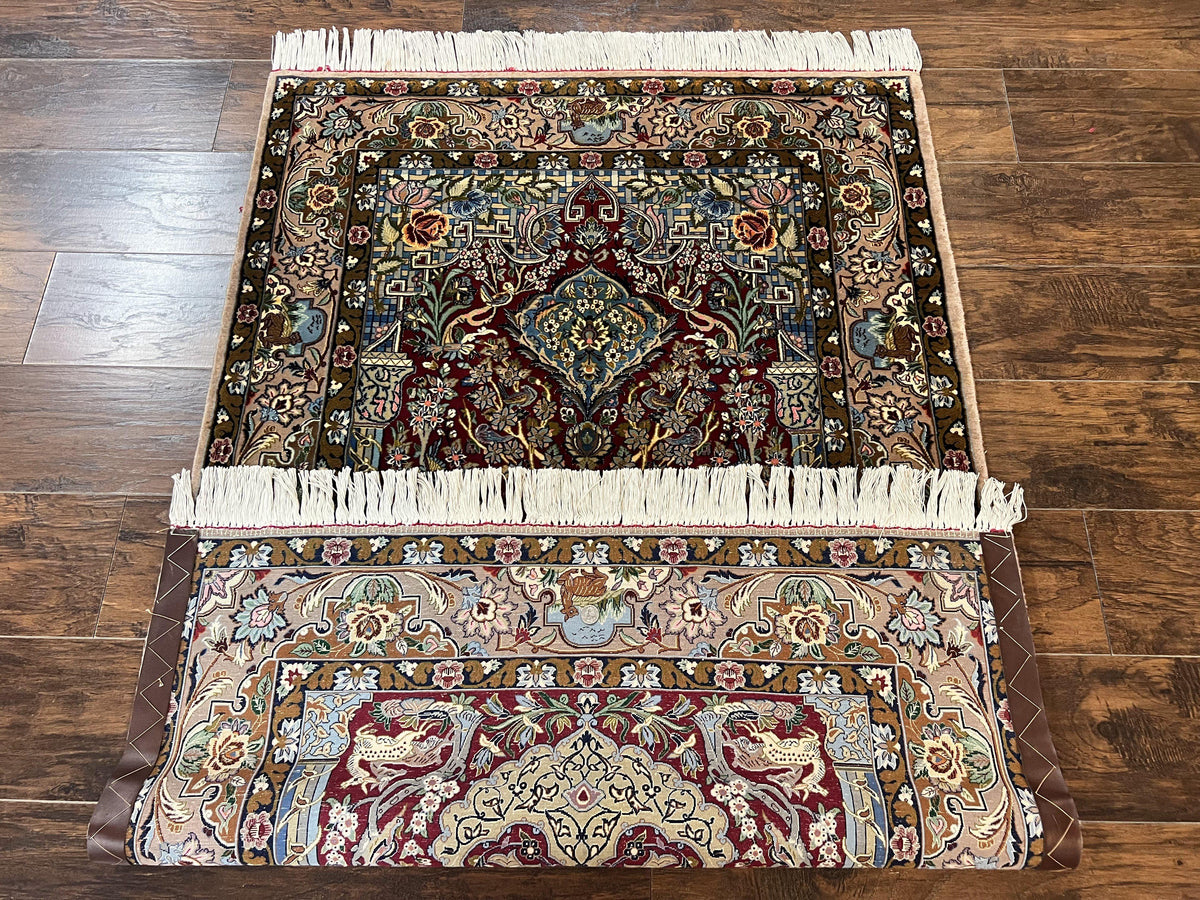 Marvelous Persian Isfahan Rug 3.7 x 5.6, Tree of Life and Animal Pictorials, Handmade Vintage Super Fine 600 KPSI, Kork Wool  Silk Highlights, Rare - Jewel Rugs, view 12